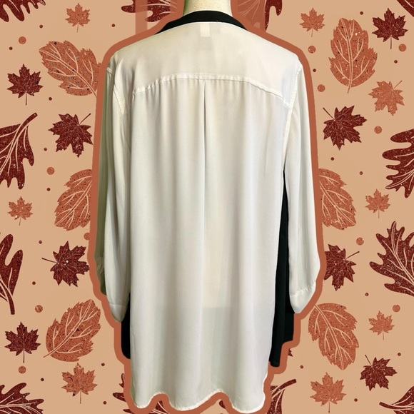 Lane Bryant Black & White Popover Roll-Tab Sleeve Blouse w/ Breast Pockets 26/28 - Picture 10 of 12